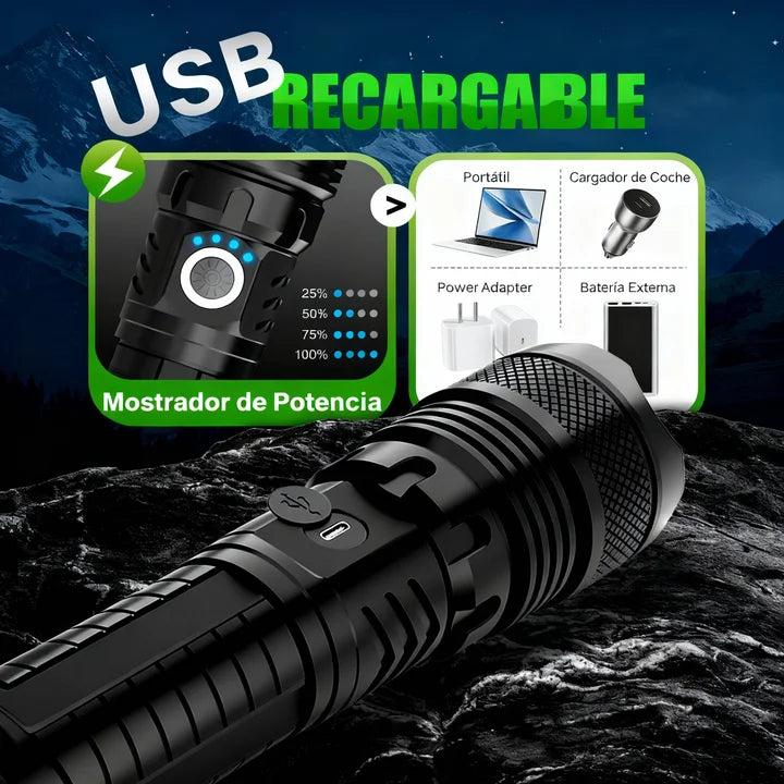 Linterna Táctica Explora Pro - Carga USB-C+Zoom